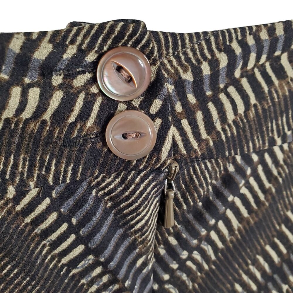 JNY Sz 10 Skirt 100% Silk Georgette Semi Sheer Lined Midi Artsy Flowy Black Tan - Picture 8 of 8